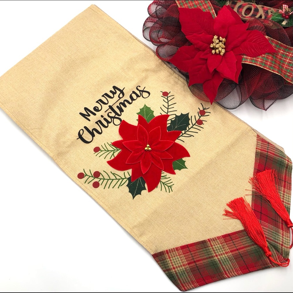 Merry Christmas table runner Cotton 3D patterns